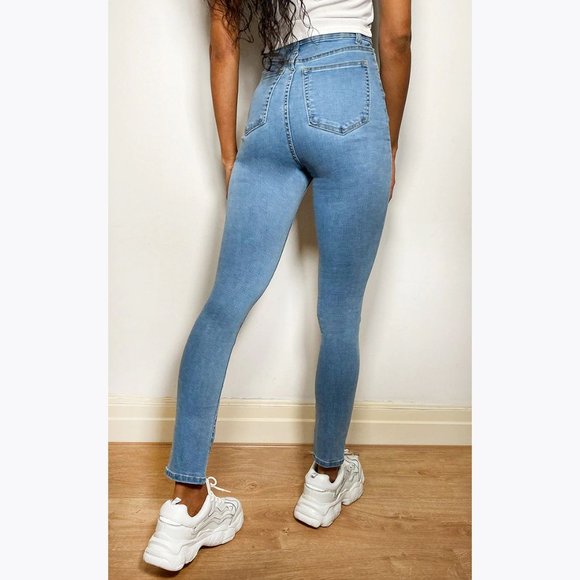 085 PRETTYLITTLETHING High Waisted Front Split Hem Skinny Jeans sz 8 - Picture 2 of 10